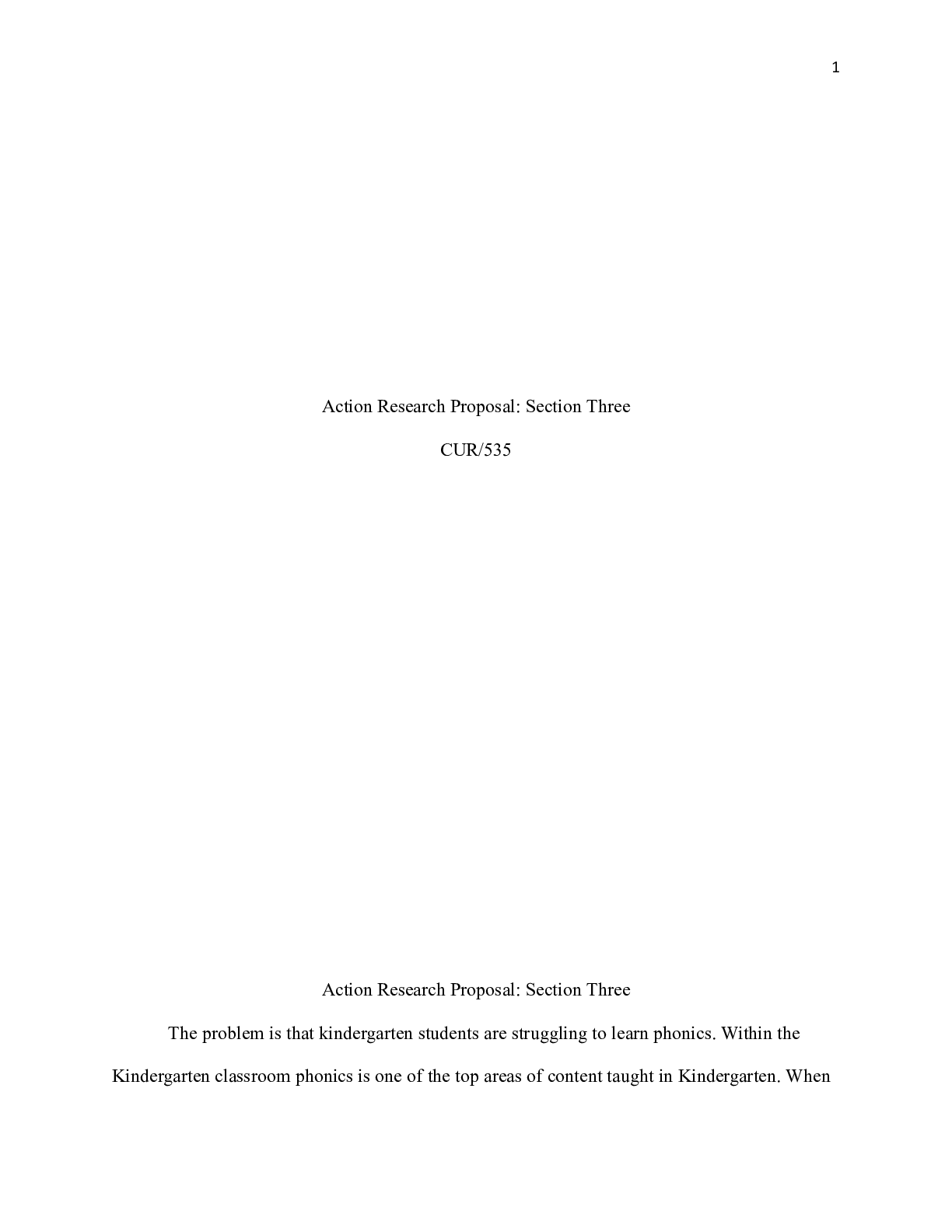 Preview image of ARP_Section_3.docx    Action Research Proposal: Section Three  CUR/535  Action Research Pr document